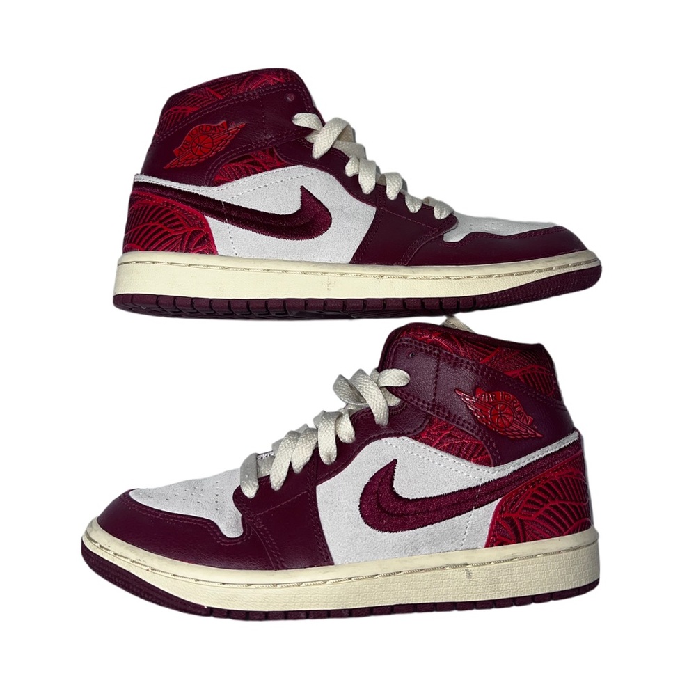 Air Jordan 1 Mid Burgundy Maroon Cream/Ivory Youth 6Y DZ2820-601 - Picture 7 of 11